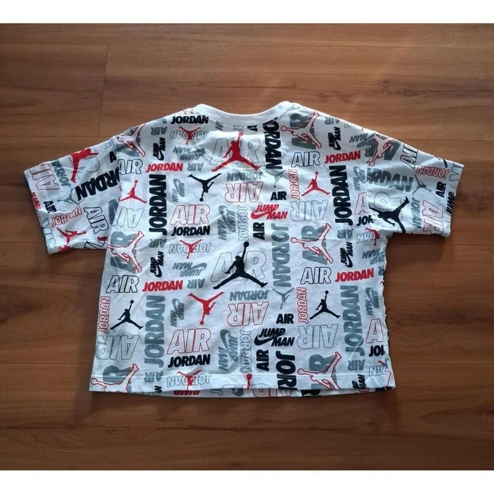 Girls Jordan All Over Print Cropped‎ Crewneck Short Sleeve T- Shirt